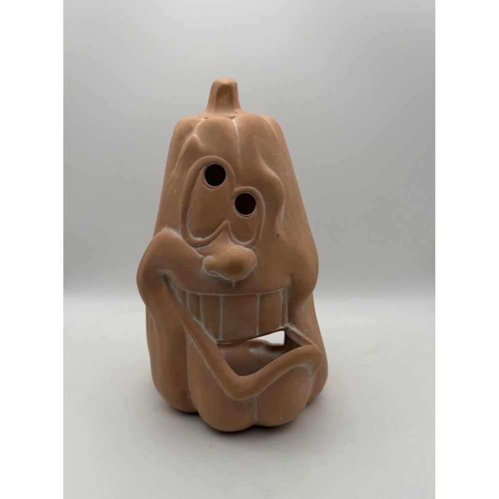 Vintage Terra Cotta Pumpkin Jack O' Lantern Candle Holder Halloween Decor